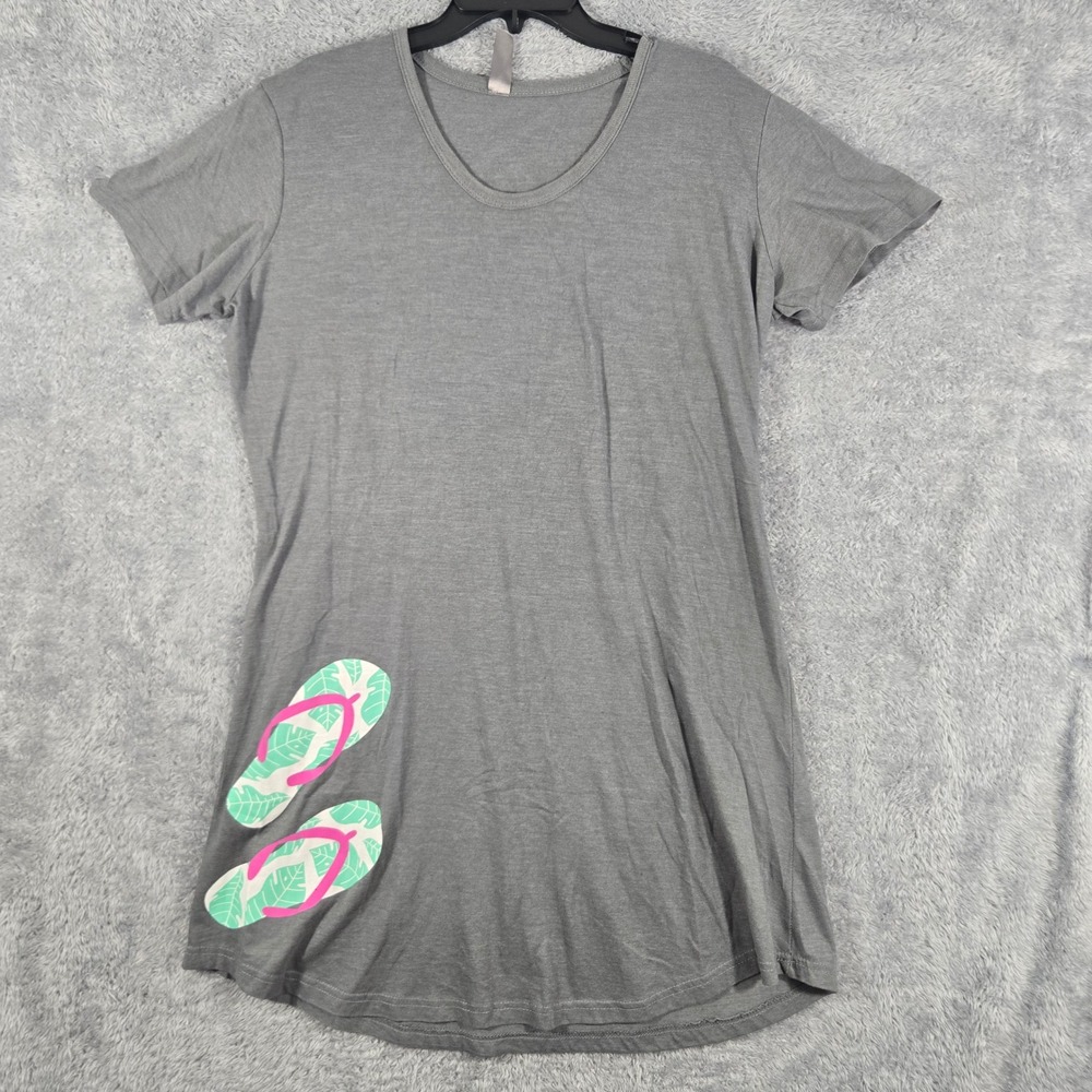 Instant Message Womens 2XL Gray Flip Flop Graphic T-Shirt Dress Summer Casual